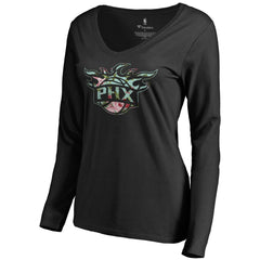 Phoenix Suns Women's Lovely V-Neck Long Sleeve T-Shirt Black - NBA