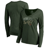 Minnesota Wild Women's Graceful Long Sleeve V-Neck T-Shirt - Green - NHL