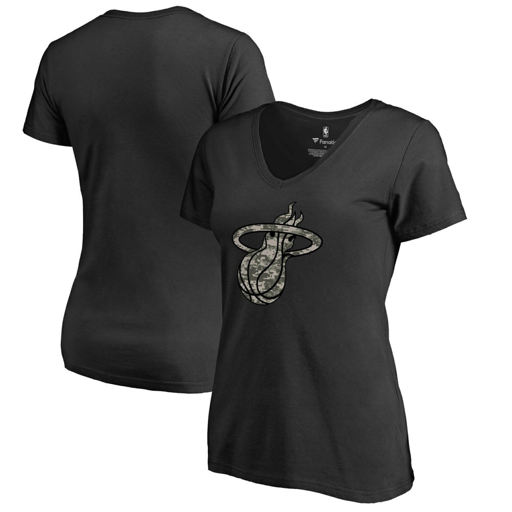 Miami Heat Women's Cloak Camo V-Neck T-Shirt Black - NBA