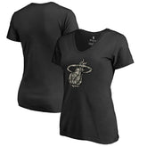 Miami Heat Women's Cloak Camo V-Neck T-Shirt Black - NBA