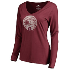 Philadelphia Phillies Women's Cooperstown Collection Slider Long Sleeve V-Neck T-Shirt - MLB