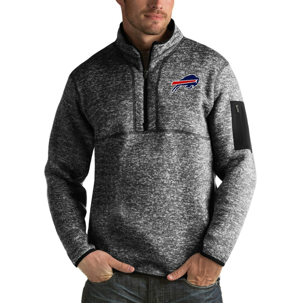 Buffalo Bills Antigua Fortune Big & Tall Quarter-Zip Pullover Jacket Heather Black | NFL
