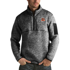 Cincinnati Bengals Antigua Fortune Big & Tall Quarter-Zip Pullover Jacket Heather Black | NFL