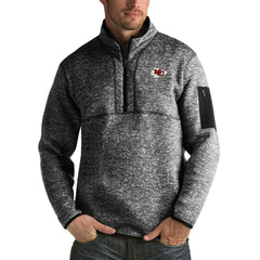 Kansas City Chiefs Antigua Fortune Big & Tall Quarter-Zip Pullover Jacket Heather Black | NFL