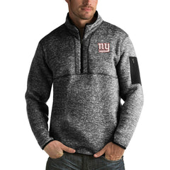 New York Giants Antigua Fortune Big & Tall Quarter-Zip Pullover Jacket Heather Black | NFL