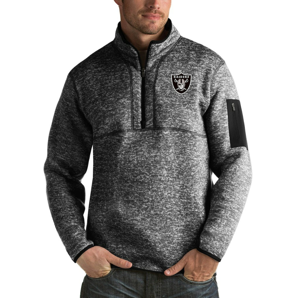 Las Vegas Raiders Antigua Fortune Big & Tall Quarter-Zip Pullover Jacket Heather Black | NFL
