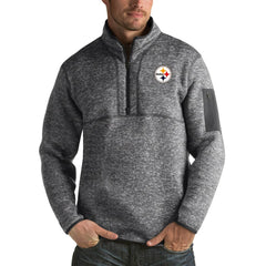 Pittsburgh Steelers Antigua Fortune Big & Tall Quarter-Zip Pullover Jacket Heather Black | NFL