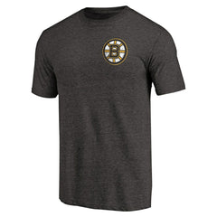 Boston Bruins Primary Logo Left Chest Distressed Tri-Blend T-Shirt - Black - NHL