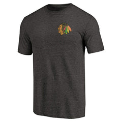 Chicago Blackhawks Primary Logo Left Chest Distressed Tri-Blend T-Shirt - Black - NHL