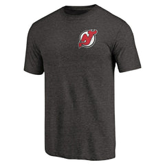 New Jersey Devils Primary Logo Left Chest Distressed Tri-Blend T-Shirt - Black - NHL
