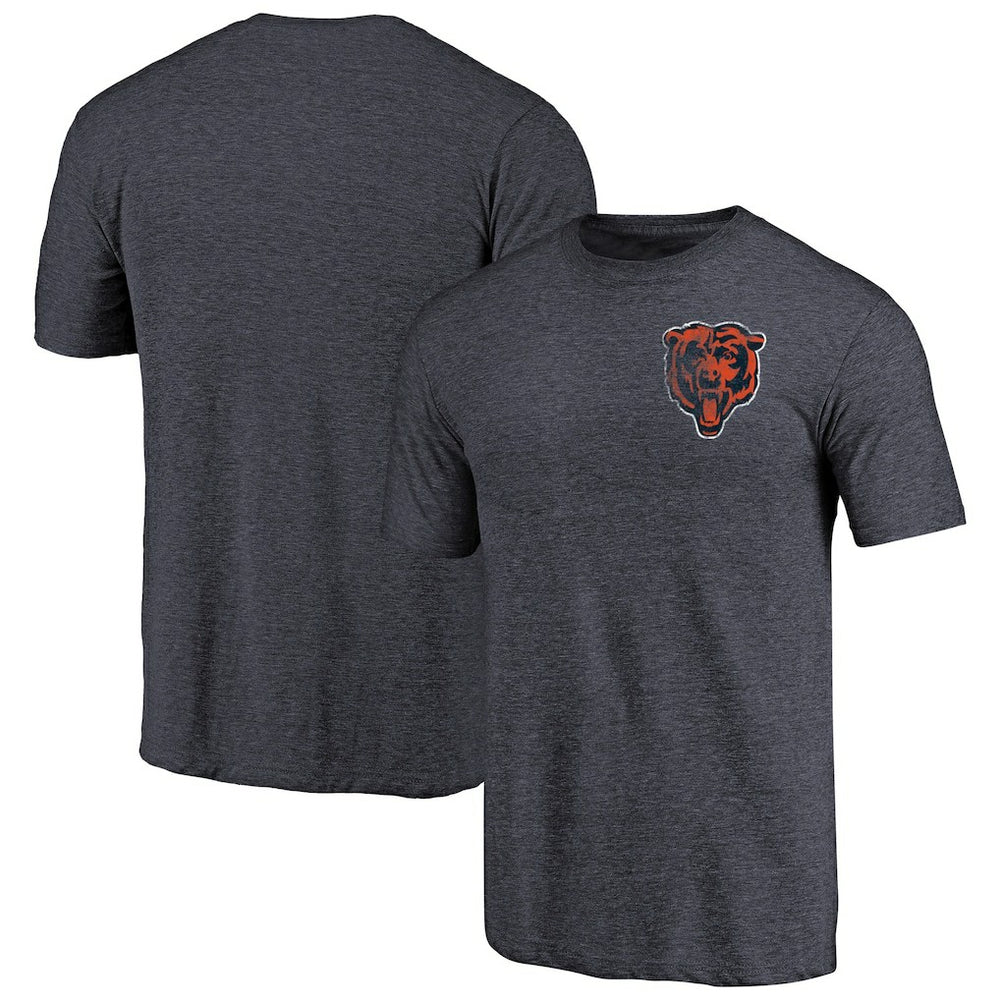 Chicago Bears Primary Logo Left Chest Distressed Tri-Blend T-Shirt Heathered Navy | NFL