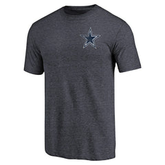 Dallas Cowboys Primary Logo Left Chest Distressed Tri-Blend T-Shirt Heathered Navy | NFL