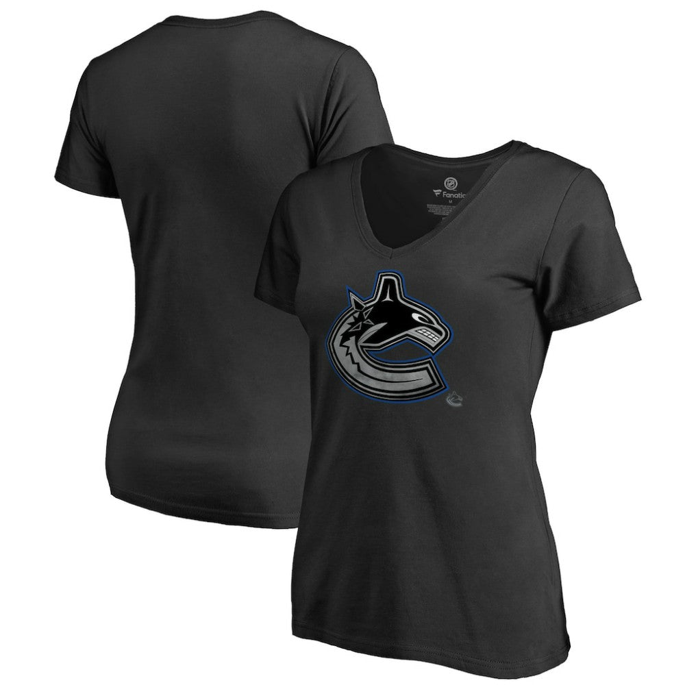 Vancouver Canucks Women's Core Smoke V-Neck T-Shirt - Black - NHL