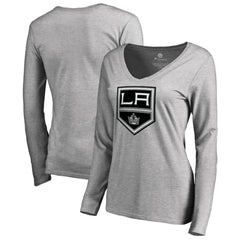 Los Angeles Kings Women's Team Alternate Long Sleeve V-Neck T-Shirt - Heather Gray - NHL