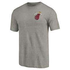 Miami Heat Primary Logo Left Chest Distressed Tri-Blend T-Shirt Gray - NBA