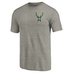 Milwaukee Bucks Primary Logo Left Chest Distressed Tri-Blend T-Shirt Gray - NBA