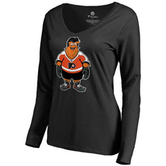 Philadelphia Flyers Women's Gritty Long Sleeve V-Neck T-Shirt - Black - NHL