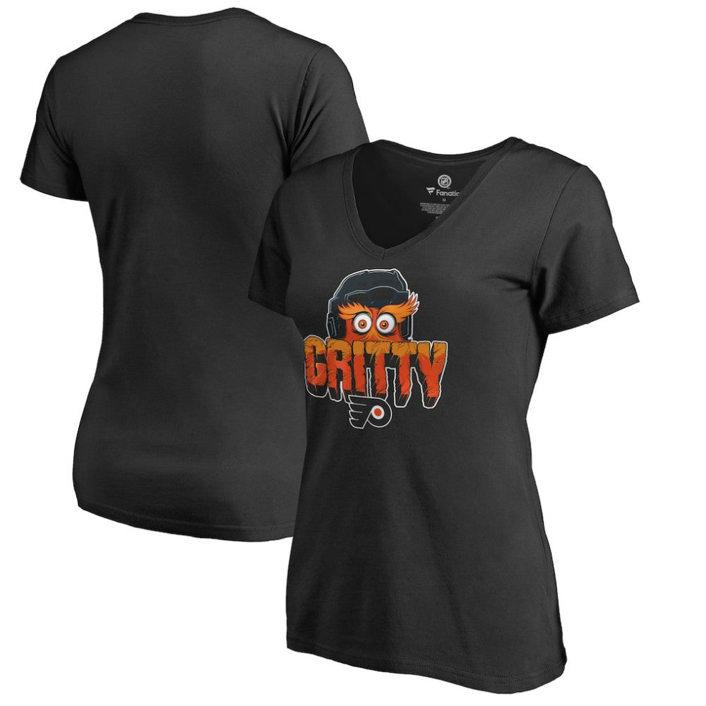 Philadelphia Flyers Women's Go Gritty V-Neck T-Shirt - Black - NHL