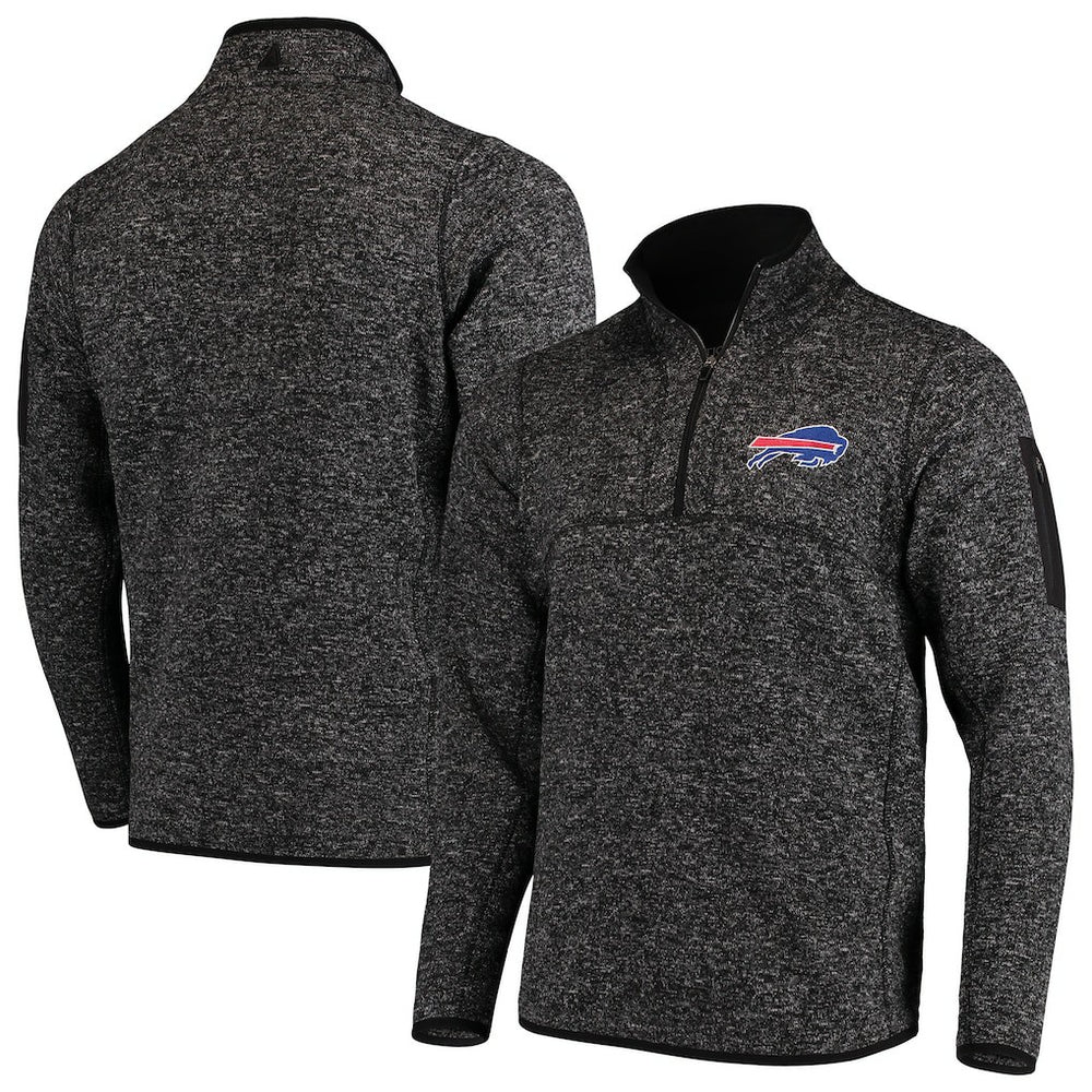 Buffalo Bills Antigua Fortune Quarter-Zip Pullover Jacket Heathered Black | NFL