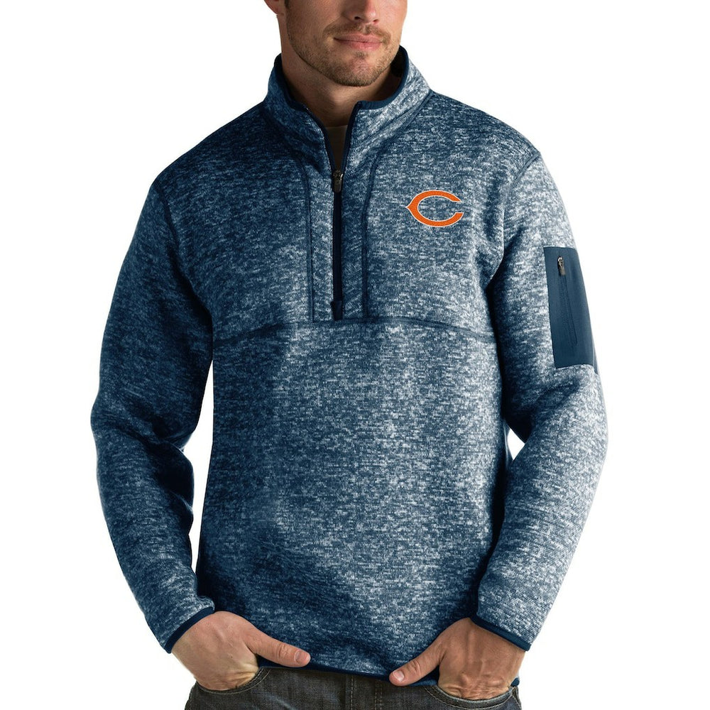 Chicago Bears Antigua Fortune Quarter-Zip Pullover Jacket Heather Navy | NFL