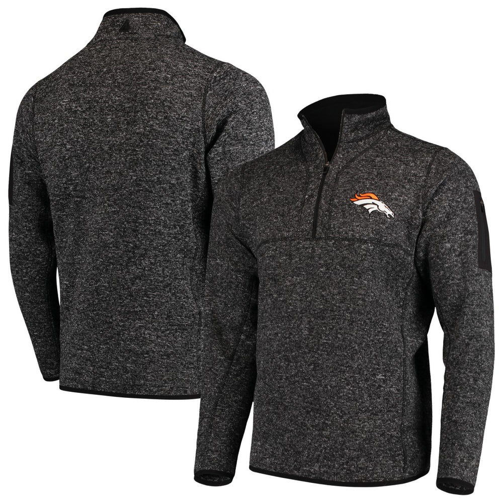 Denver Broncos Antigua Fortune Quarter-Zip Pullover Jacket Heather Black | NFL