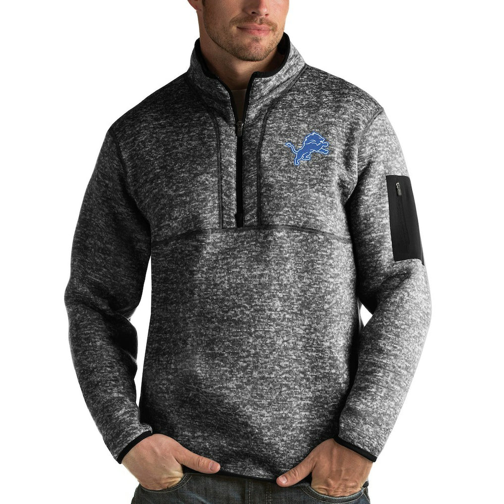 Detroit Lions Antigua Fortune Quarter-Zip Pullover Jacket Heather Black | NFL