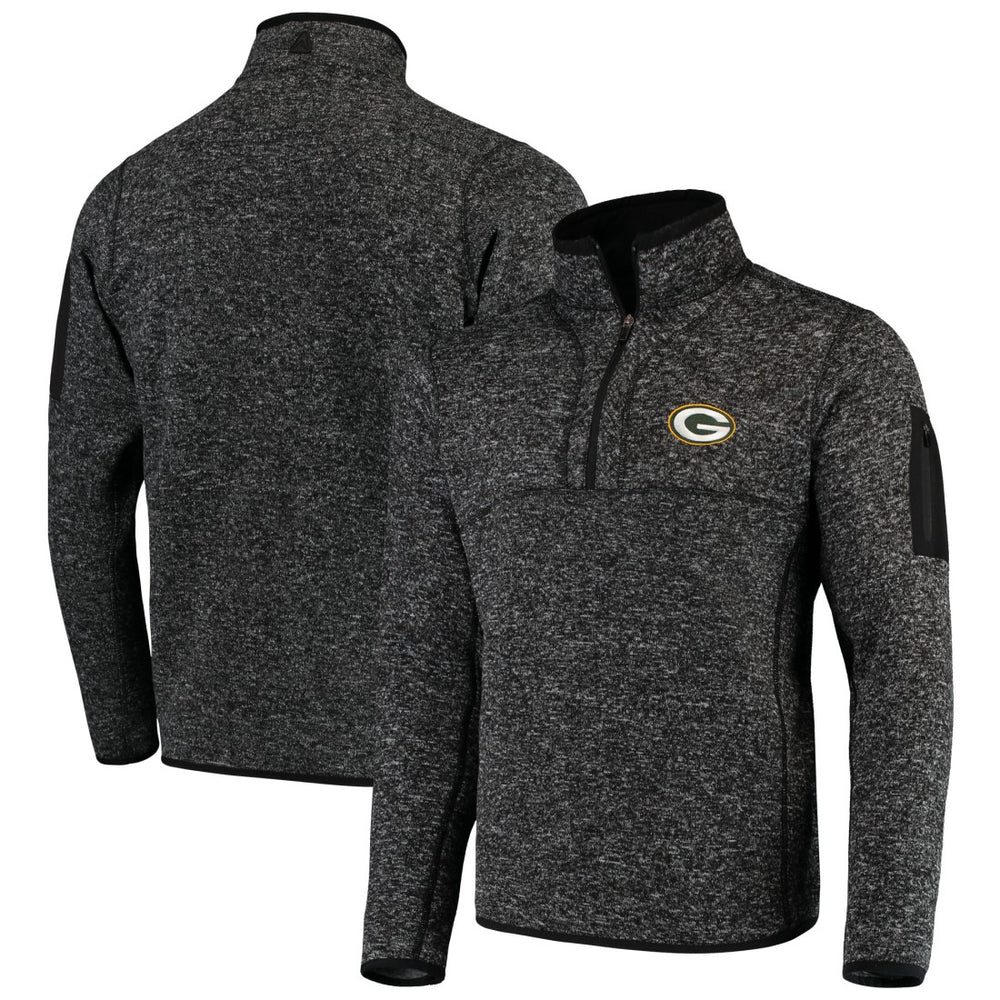 Green Bay Packers Antigua Fortune Quarter-Zip Pullover Jacket Heather Black | NFL