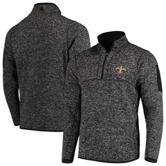 New Orleans Saints Antigua Fortune Quarter-Zip Pullover Jacket Heather Black | NFL