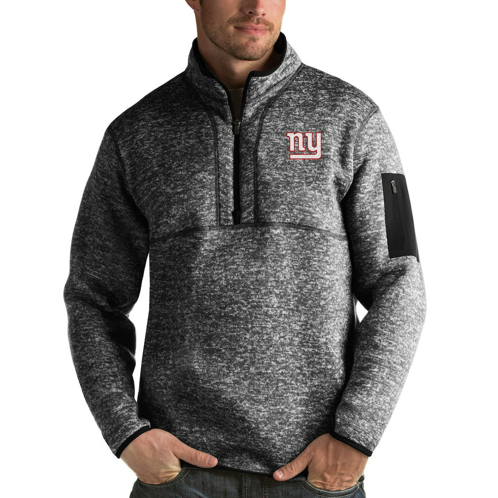 New York Giants Antigua Fortune Quarter-Zip Pullover Jacket Heather Black | NFL