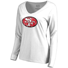 San Francisco 49ers Women's Throwback Logo Long Sleeve V-Neck T-Shirt White | NFL