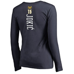 Nikola Jokic Denver Nuggets Women's Team Backer Name & Number Long Sleeve V-Neck T-Shirt Navy - NBA