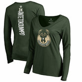 Giannis Antetokounmpo Milwaukee Bucks Women's Team Backer Name & Number Long Sleeve V-Neck T-Shirt Hunter Green - NBA
