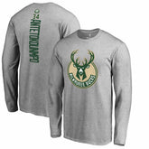 Giannis Antetokounmpo Milwaukee Bucks Team Backer Name & Number Long Sleeve T-Shirt Heathered Gray - NBA