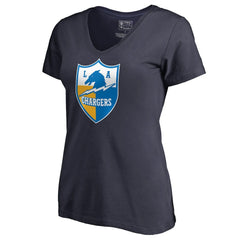 Los Angeles Chargers Women's Retro Shield Logo V-Neck T-Shirt Navy | NFL