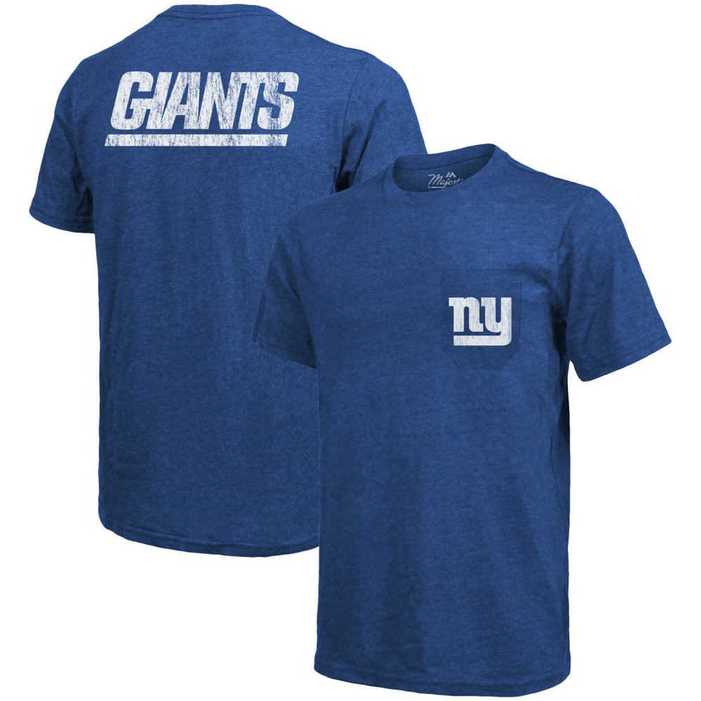 New York Giants Majestic Threads Tri-Blend Pocket T-Shirt Heathered Royal | NFL