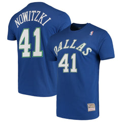 Dirk Nowitzki Dallas Mavericks Hardwood Classics Team Name & Number T-Shirt Blue - NBA