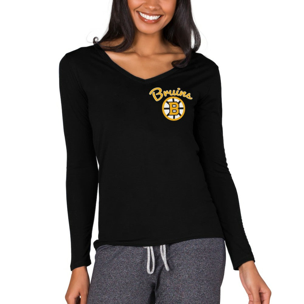 Boston Bruins Concepts Sport Women's Marathon Knit Long Sleeve V-Neck Top - Black - NHL