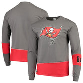 Tampa Bay Buccaneers Refried Apparel Sustainable Upcycled Angle Long Sleeve T-Shirt Pewter/Red | NFL