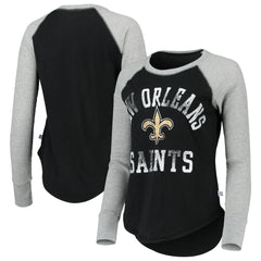 New Orleans Saints Touch Women's Waffle Raglan Lightweight Long Sleeve T-Shirt Black | NFL