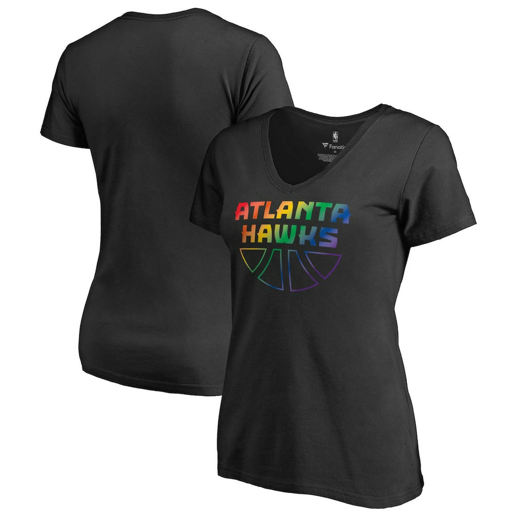 Atlanta Hawks Women's Team Pride Wordmark V-Neck T-Shirt Black - NBA