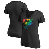 Detroit Pistons Women's Team Pride Wordmark V-Neck T-Shirt Black - NBA