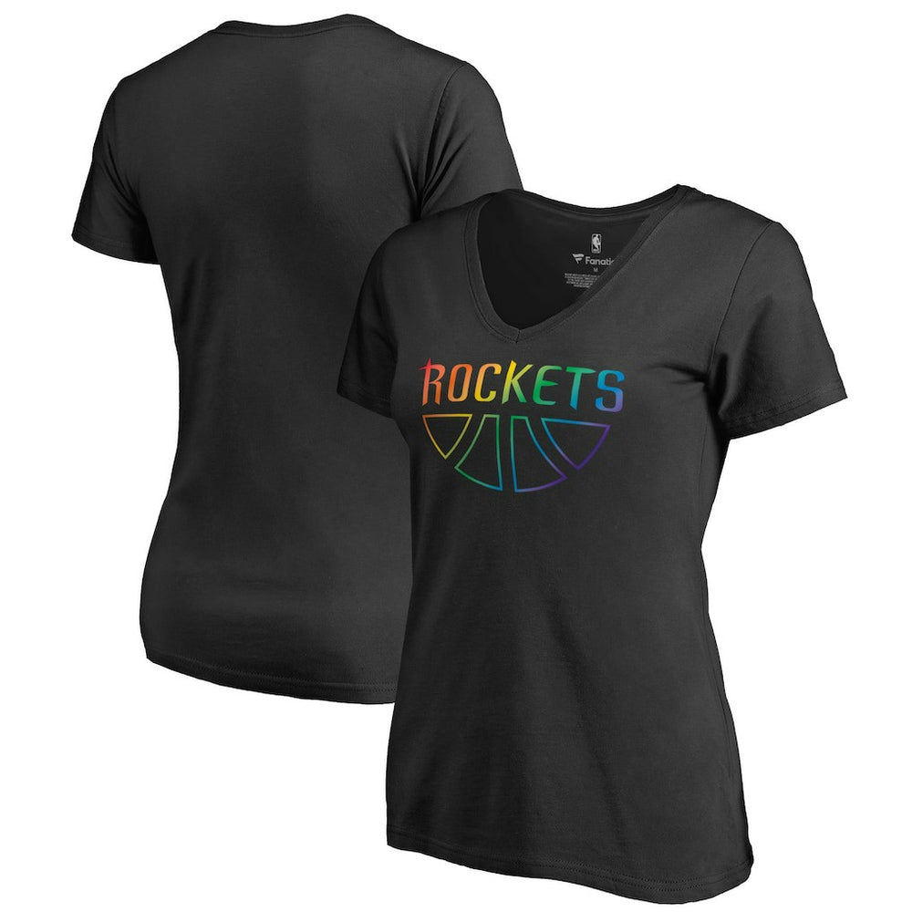 Houston Rockets Women's Team Pride Wordmark V-Neck T-Shirt Black - NBA