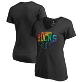 Milwaukee Bucks Women's Team Pride Wordmark V-Neck T-Shirt Black - NBA