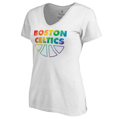 Boston Celtics Women's Team Pride Wordmark V-Neck T-Shirt White - NBA