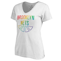 Brooklyn Nets Women's Team Pride Wordmark V-Neck T-Shirt White - NBA