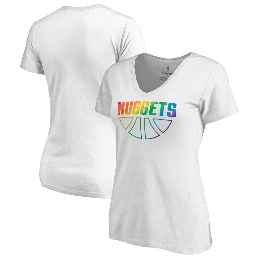 Denver Nuggets Women's Team Pride Wordmark V-Neck T-Shirt White - NBA