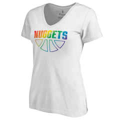 Denver Nuggets Women's Team Pride Wordmark V-Neck T-Shirt White - NBA