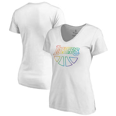 Los Angeles Lakers Women's Team Pride Wordmark V-Neck T-Shirt White - NBA