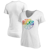 Milwaukee Bucks Women's Team Pride Wordmark V-Neck T-Shirt White - NBA