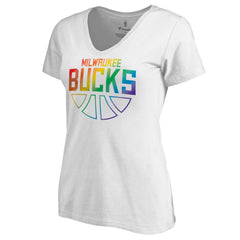 Milwaukee Bucks Women's Team Pride Wordmark V-Neck T-Shirt White - NBA